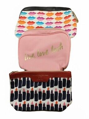 Estee Lauder Lancome Makeup Bag Lot of 3 Floral Lips Cosmetic Travel Case NEW
